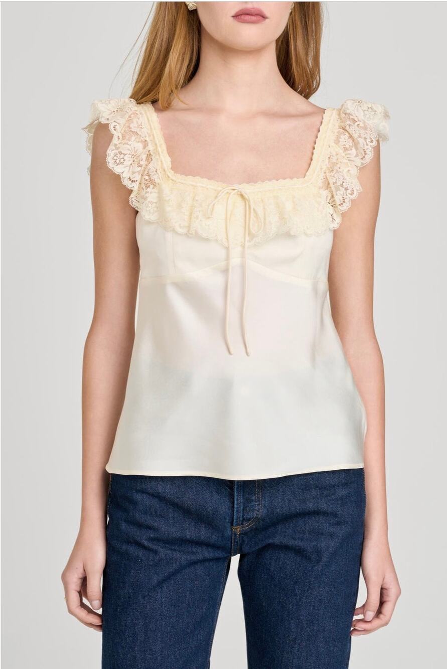WAYF Ella Lace Trim Camisole - Antique Ivory, Size S (New with tags)